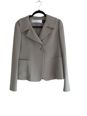 Charles Nolan NY Wool Taupe Single-Button Notch Collar Blazer SZ 10